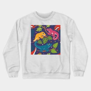 Colourful Geckos with Jungle Leaves and Stars on purple Crewneck Sweatshirt